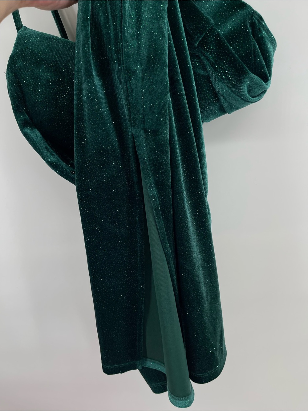 Elegant Emerald Green Velvet Slip Dress by E.L.H Wedding Event Formal Sparkle - Picture 6 of 7